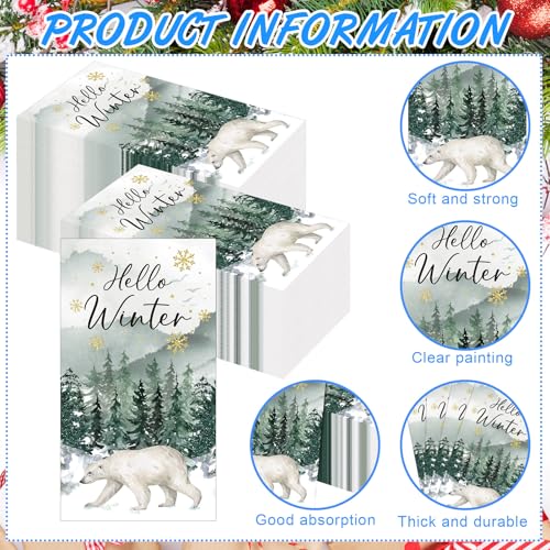 Saypacck 100 Pcs Christmas Paper Napkins 2-Ply Holiday Guest Towels Snowflake & Forest Design