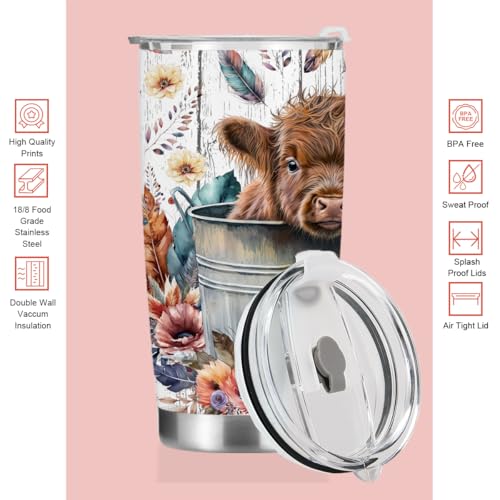 Jealance Cow Print Tumbler 20oz Vacuum-Insulated Cup with Lid – Western Decor Gift