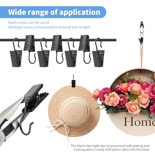 100 Pack Black Curtain Clips with Hooks, Heavy-Duty Stainless Iron Hangers