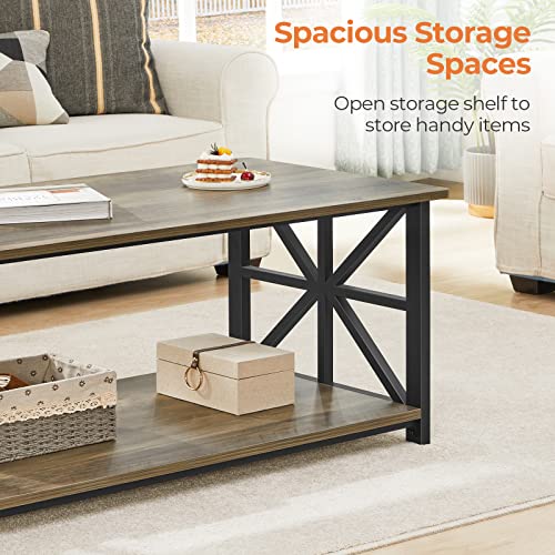 Rustic 39-Inch Round Corner Coffee Table with Storage Shelf, Gray Wash