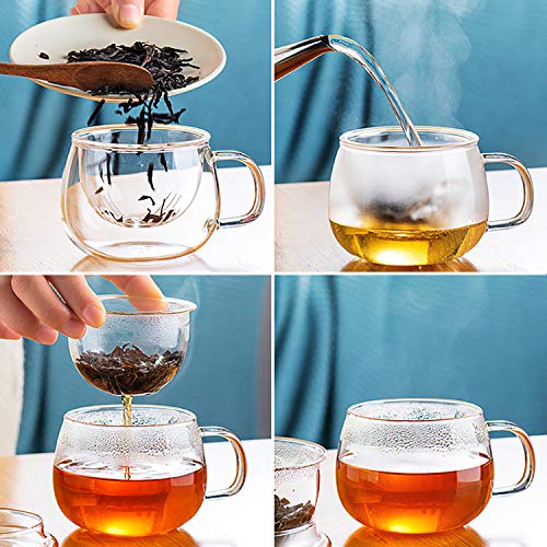 13oz Clear Glass Tea Infuser Cup with Filter Basket & Lid - Leakproof & Heat-Resistant