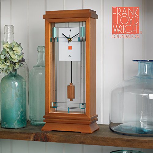Prairie Style Mantel Clock with Geometric Pendulum and Walnut Finish
