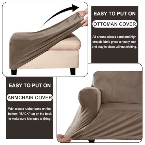 Velvet Chair and Ottoman Cover Set - Non-Slip Stretch Fit