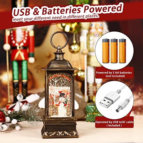 Musical Christmas Snow Globe Lantern with Swirling Glitter & 8 Songs
