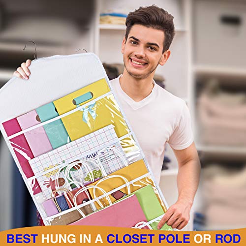 Hanging Double-Sided Gift Bag Storage Organizer with Pockets White