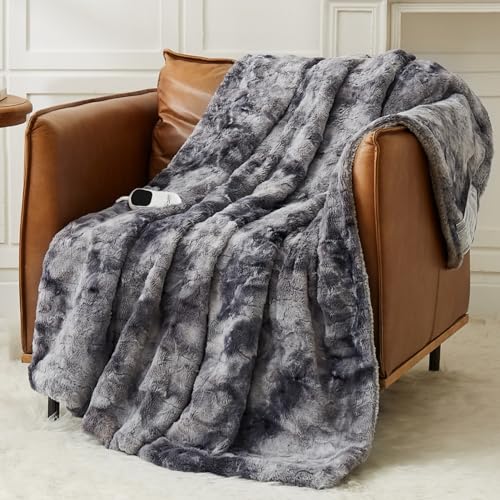 Electric Heated Blanket Throw - Plush Faux Fur Sherpa, 50x60
