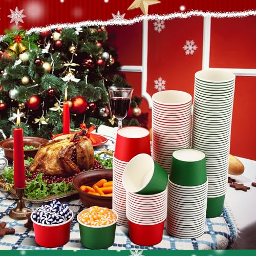 Umigy 300 Pack 9 oz Christmas Ice Cream Cups - Red & Green Disposable Dessert Bowls