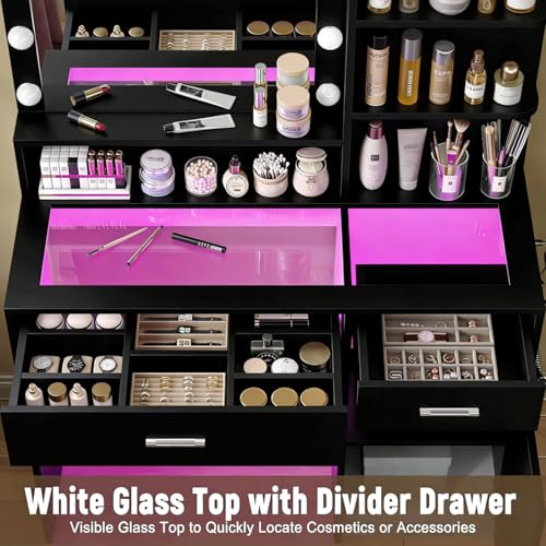 Modern Vanity Desk with Lighted Mirror, RGB Lighting, and Charging Station