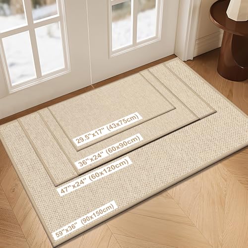 Non-Slip Indoor Entryway Door Mat 24"x36" - Absorbent Low-Profile Rug, Khaki