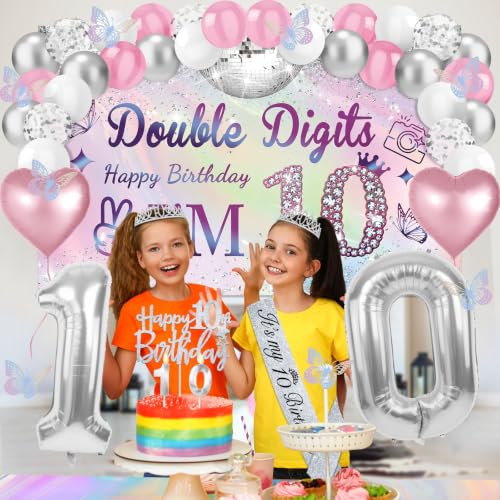 Juesly 10th Birthday Decorations for Girls - Iridescent Silver 49pcs | Variation 10XC