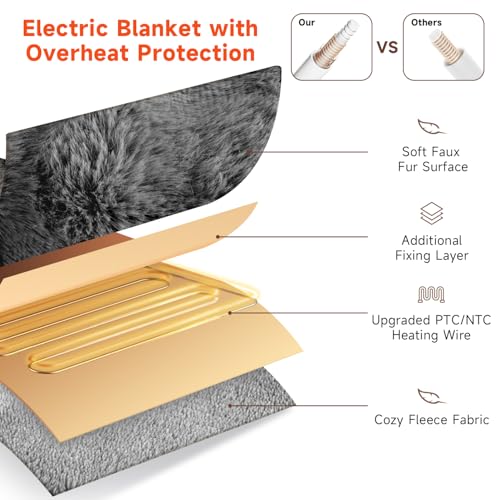 Electric Heated Blanket Queen Size - Soft Cozy Bubble Design, 5 Heat Levels & Auto-Off