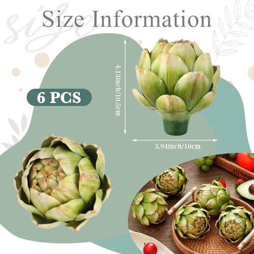 Large Green Faux Artichokes - 6 Pcs Decorative Bowl Fillers