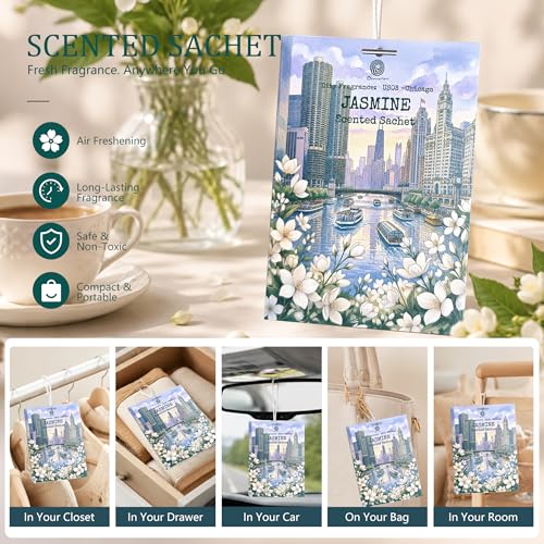 Jasmine Scented Sachets for Drawers, Closets and Cars - 12 Pack