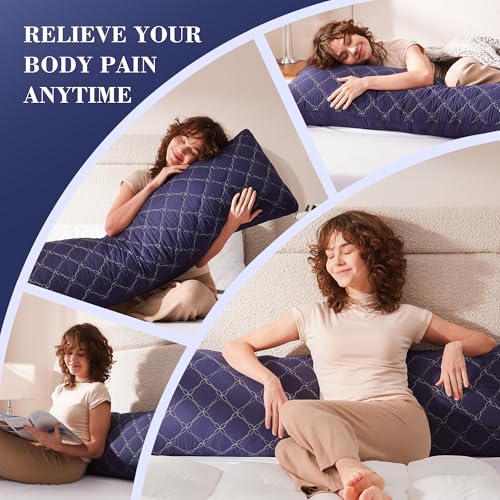 Memory Foam Body Pillow 20x54 Inch for Side Sleepers - Navy Blue