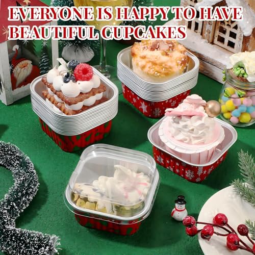 100 Pcs Christmas Foil Cups with Lids Snowflake & Christmas Tree - 5oz