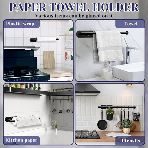 Bollove Black Stainless Steel Paper Towel Holder Self Adhesive Under Cabinet