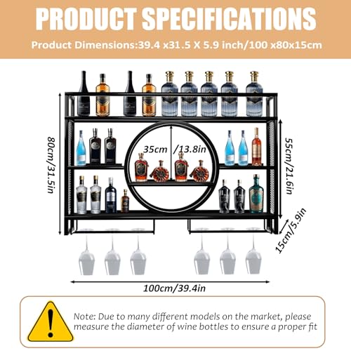 3-Tier Wall Mounted Wine Rack with LED Lights - Modern Metal Liquor Shelf