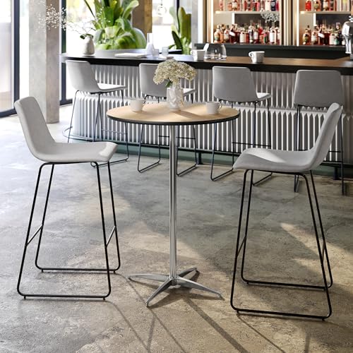 30-Inch Round Adjustable Height Cocktail Table, Wood Top Bar Table