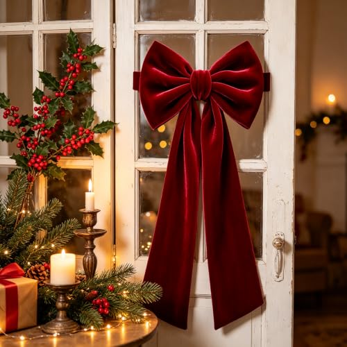QIANGED Extra-Large Red Velvet Christmas Tree Topper Bow 15.8" x 48"