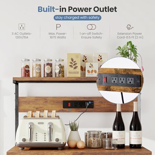23.6-Inch Microwave Stand with Power Outlet and Adjustable Shelves