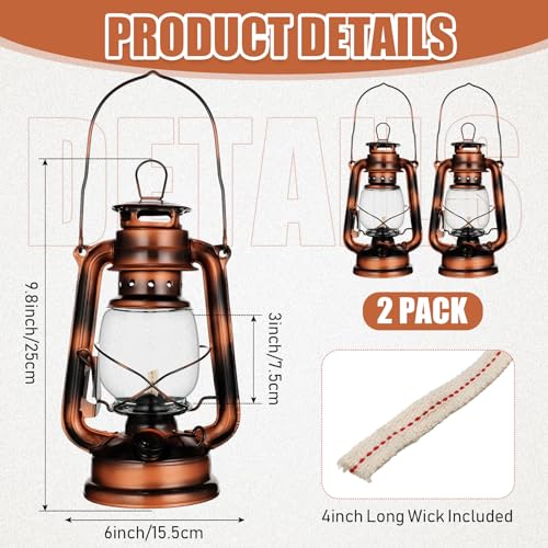 Vintage Hurricane Oil Lantern 2-Pack - 10 Inch Kerosene Lamp (Bronze)
