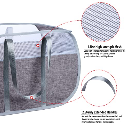 Collapsible Pop-Up Laundry Hamper with Reinforced Handles, Large Gray