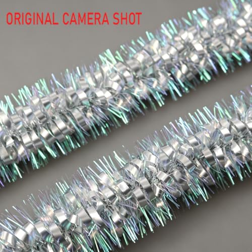 Psoeksdo 33ft Iridescent Silver Tinsel Garland - Glittering Christmas Decor for Indoor Outdoor