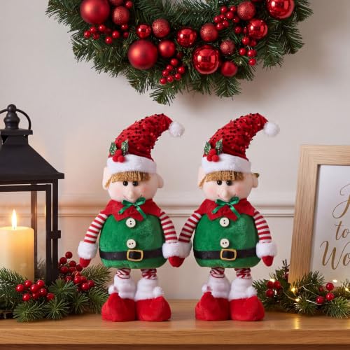 Capoda 2 Pack Christmas Standing Elf Figures - Adjustable Plush Holiday Decor