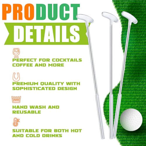 Sunnychicc Silver 30 Pack Golf Club Cocktail Stirrers - 6 Inch Reusable Swizzle Sticks for Drinks & Party Decor