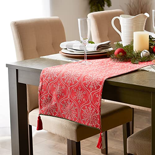 DII Joyful Snowflakes Collection Reversible Christmas Table Runner 14x72