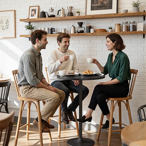 Round Bar Height Pub Table, 41-Inch Tall Cocktail Table with Metal Base