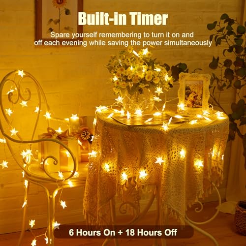 Minetom 17 ft 50 LED Star String Lights Battery Operated Fairy Lights