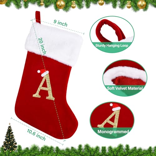 20-Inch Monogram Christmas Stocking - Red Velvet with Plush Cuff