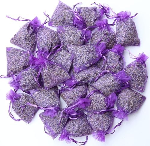 Natural Dried Lavender Sachets for Drawers and Closets - 24 Pack