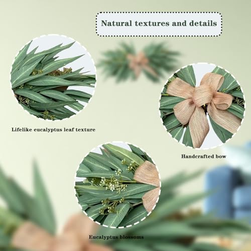 24-Inch Artificial Eucalyptus Greenery Swag with Rustic Linen Bow