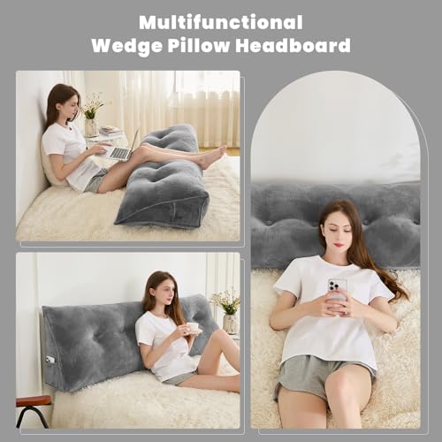 Ergonomic Queen Wedge Headboard Pillow with Removable Cover