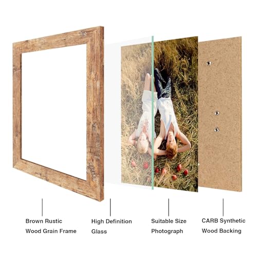 8x10 Rustic Brown Picture Frame Set of 4 - Real Glass Photo Frames