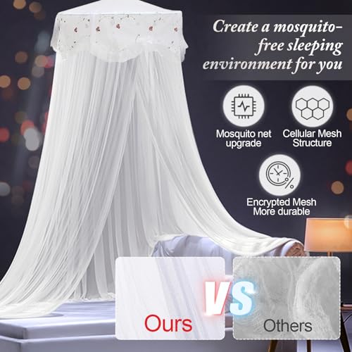 Princess Bed Canopy Net, Round Lace Dome Curtain for Single to King Beds