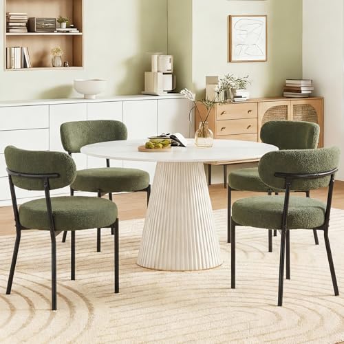 Mid Century Modern Upholstered Dining Chairs - Set of 2, Green Boucle