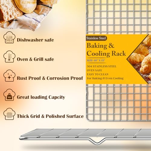 Stainless Steel Cooling Racks for Baking & Roasting, 10" x 15" (Set of 2)
