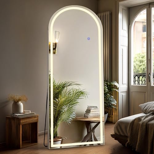Arched LED Full Length Mirror 20"x63" - Dimmable Lighted Floor Mirror