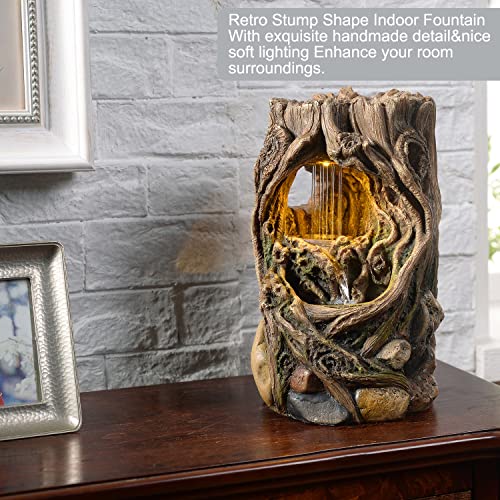 Indoor Tabletop Water Fountain - Tree Stump Relaxation Waterfall with Light