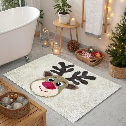 Earndodo Christmas Reindeer Bath Mat 20x32in Non Slip Microfiber Rug