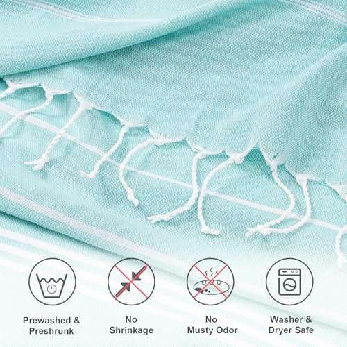 Aegero Turkish Beach Towel Oversized 36"x71" Quick Dry Sand Free Aqua