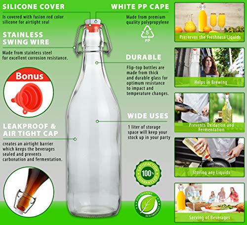 Flip Top Glass Bottles 1 Liter Swing Stopper Pack of 6