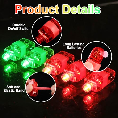Mikulala 100 Pcs Red & Green Finger Lights - Glow LED Flashlights for Kids & Adults, Party Favors for Christmas