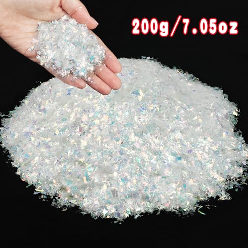 Iridescent Artificial Flake Snow - 7.05 oz Sparkling Fake Snow for Crafts