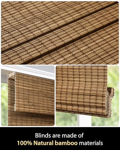Cordless Bamboo Roman Shades 34.5x64 in | Eco-Friendly Light Blocking Blinds