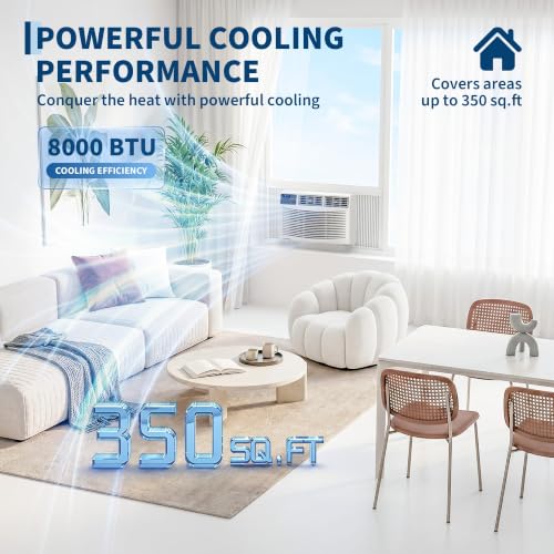 8000 BTU Window Air Conditioner Unit with Remote Control for Rooms up to 350 Sq Ft