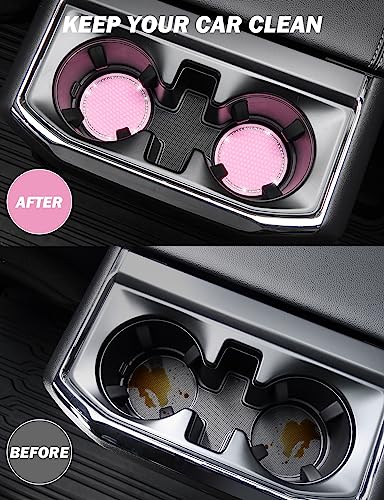 Pink Car Cup Holder Coasters with Rhinestones - 1 Pack, Anti-Slip Silicone, 2.75 inch
